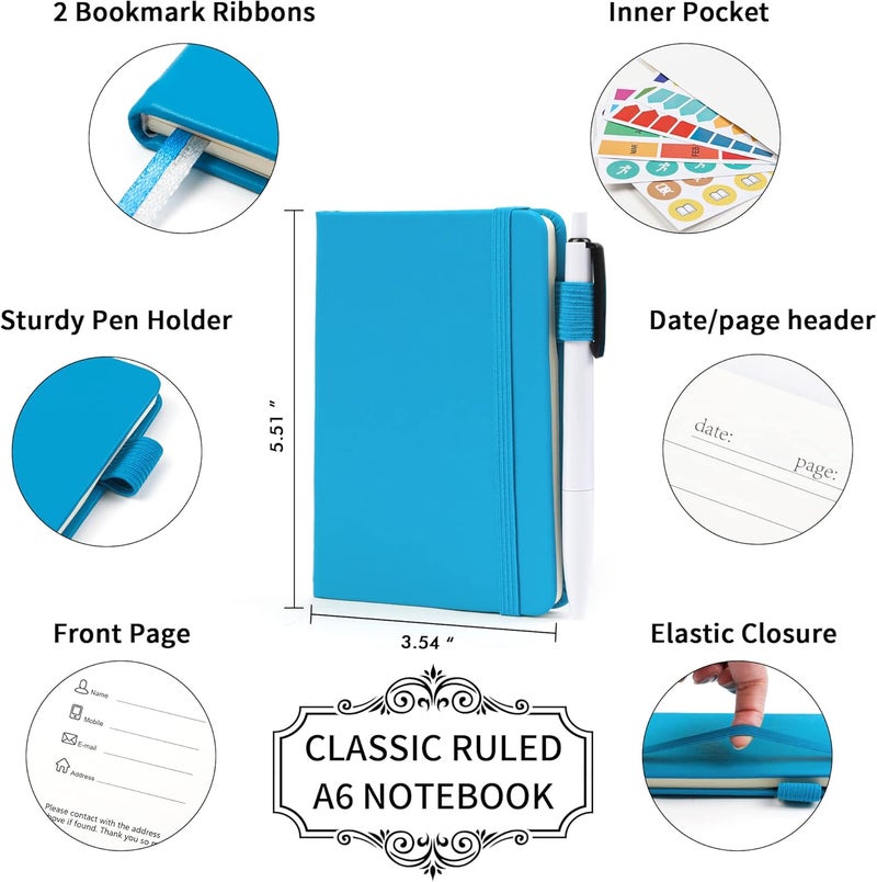 Feela 15 Pack Pocket Small Notebooks Bulk, Mini Cute Notepads Hardcover College Ruled Lined Journals with Pen Holder for School Business Memos, with 15 Black Pens, 3.5”x 5.5”, A6, Teal - Image 2